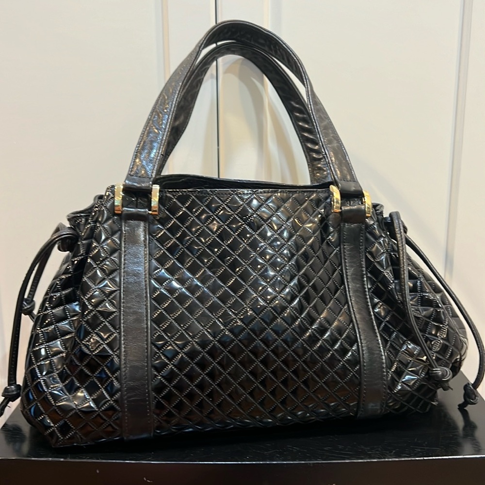 Vtg 90's Occhio patented leather Large Tote city bag texture Y2K slouchy